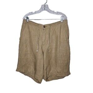 CLUB ROOM LUXURY Men's Shorts Large 100% Linen Green Drawstring Casual